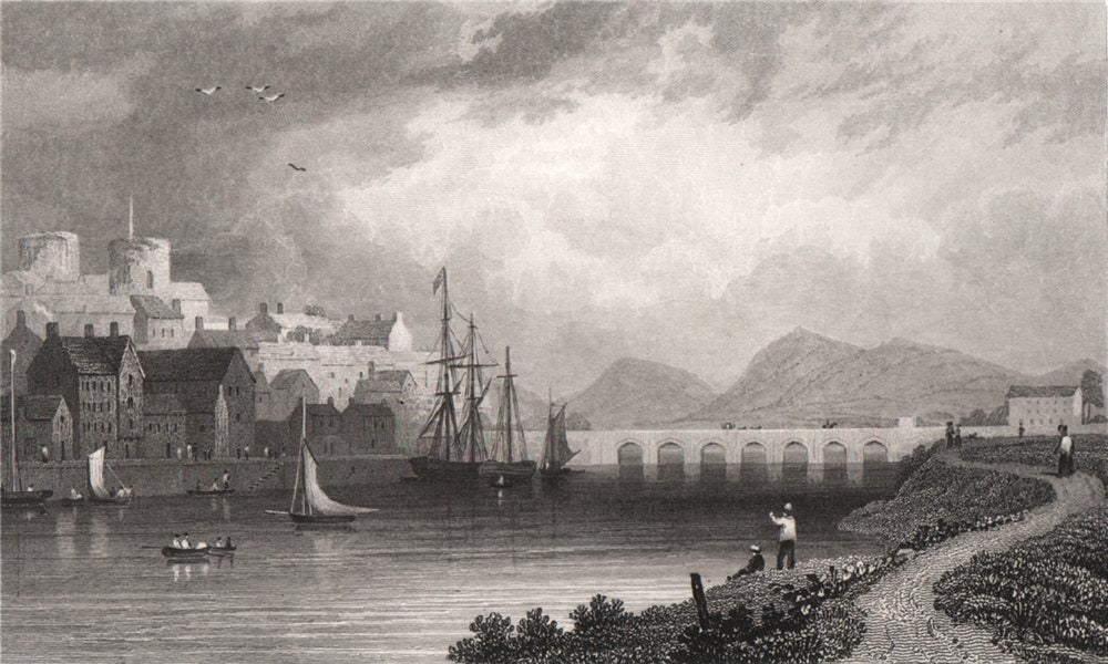 Carmarthen, Wales, by Henry Gastineau 1835 old antique vintage print picture